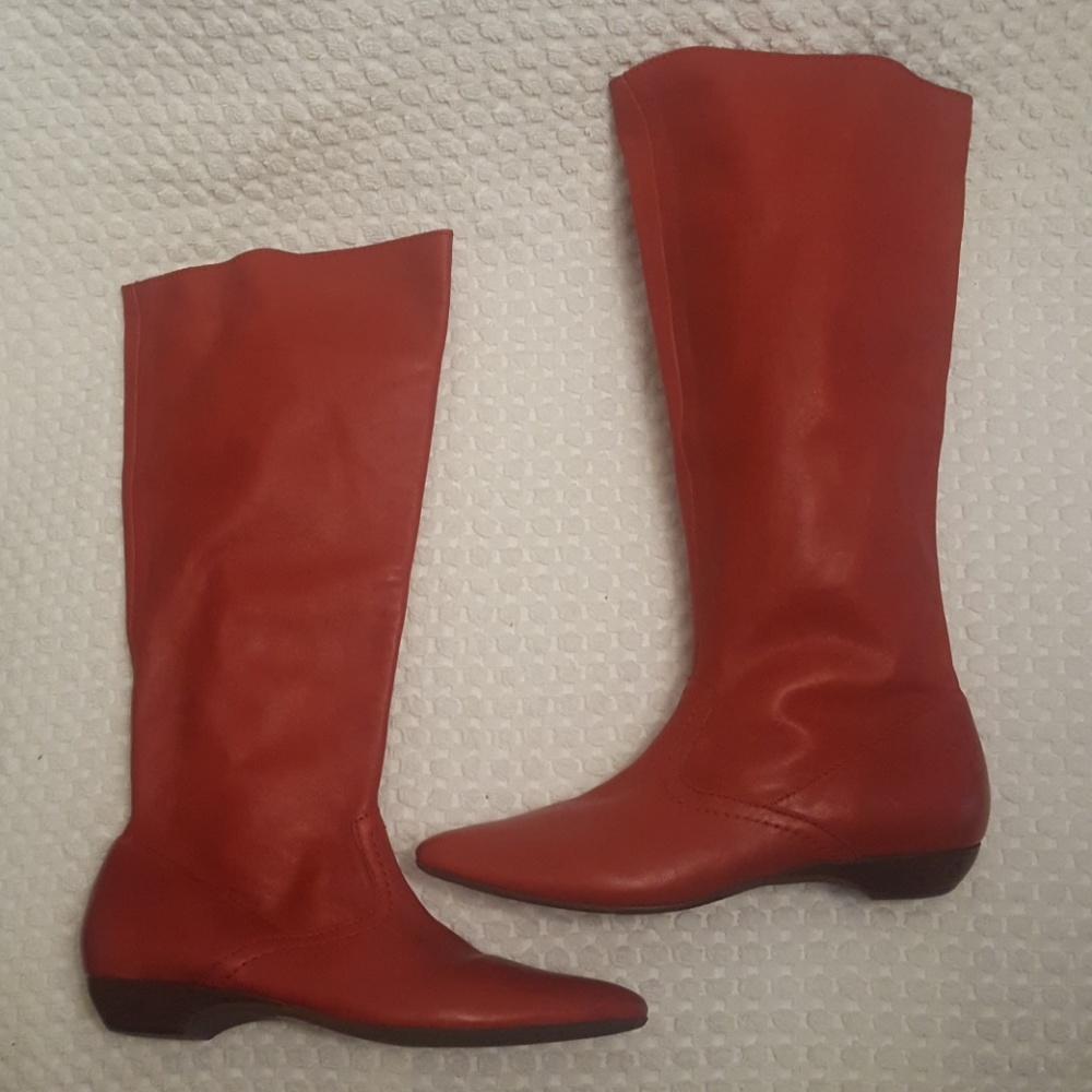 Calf-high genuine red leather boots